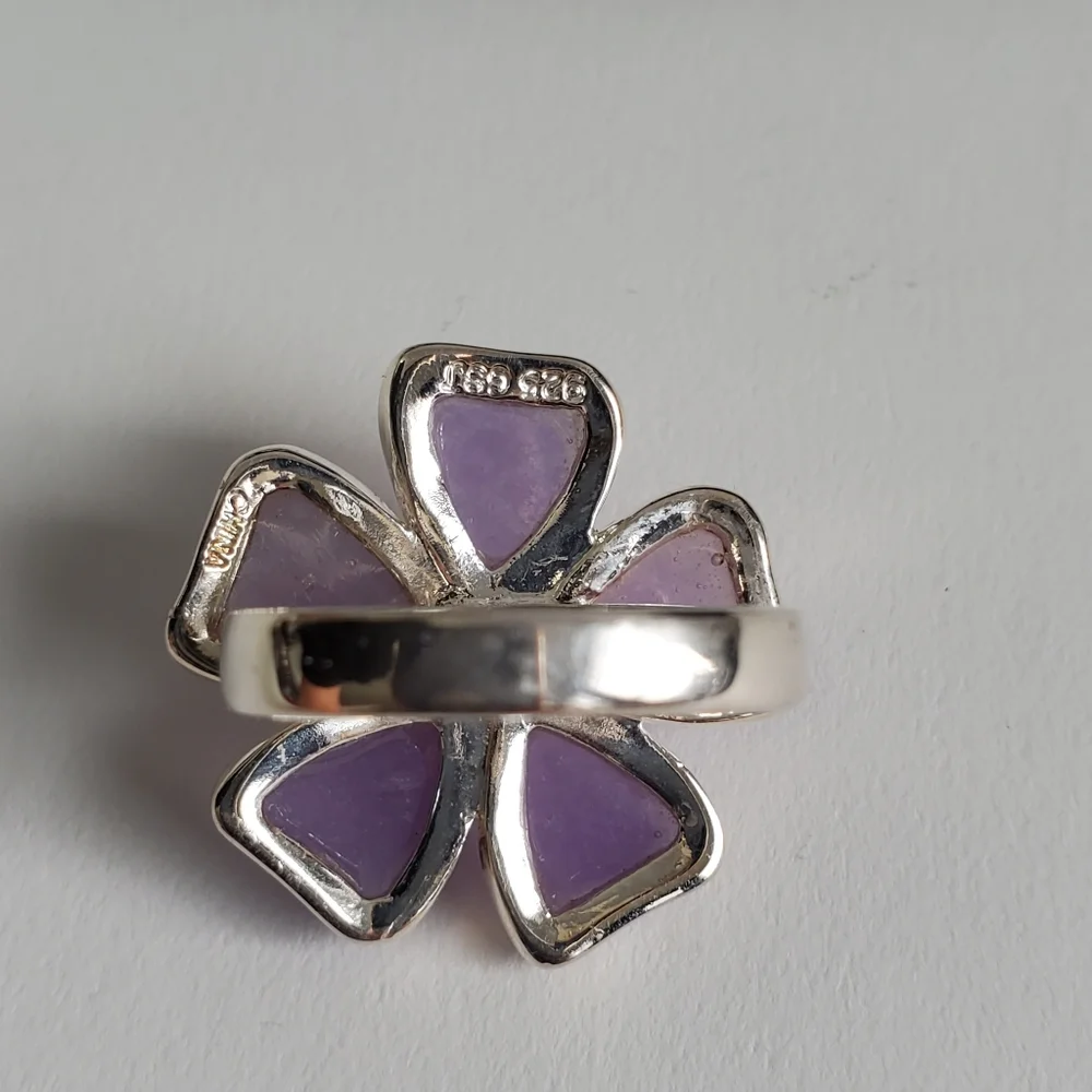 Sterling Silver 925 Jade FLOWER Ring